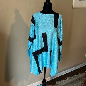 Berek Sz 2X Chic Turquoise Art-to-Wear Blue Crinkle Blouse Shirt Top
